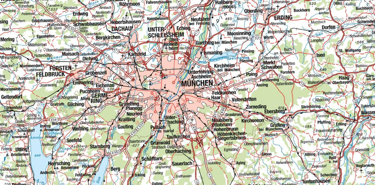 خريطة ميونخ والمدن المحيطة بها